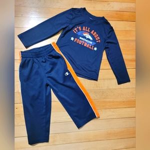 2T kids NFL  " DENVER BRONCOS" long sleeve shirt w/Champion pants Blue & orange